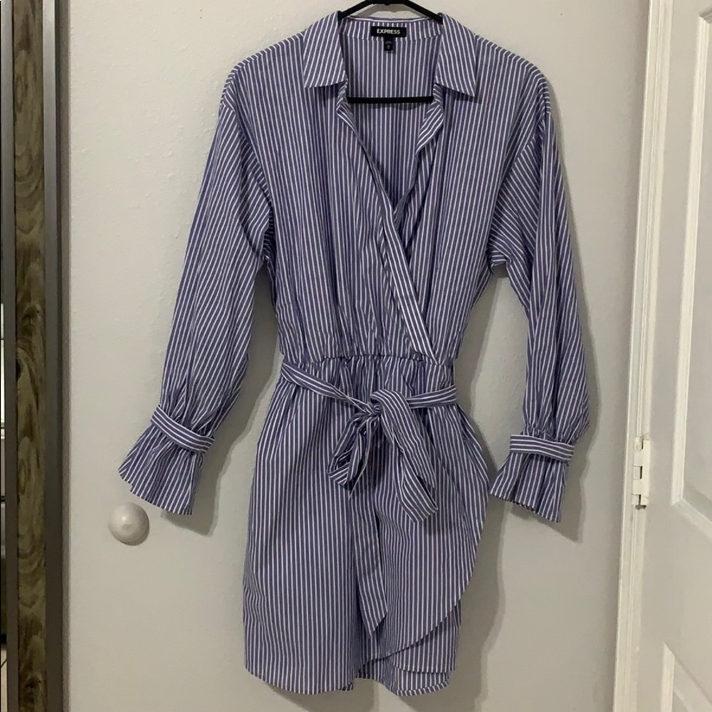Blue and white striped dress
